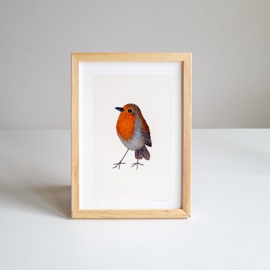 Fine art print ROBIN in houten lijst (A5)